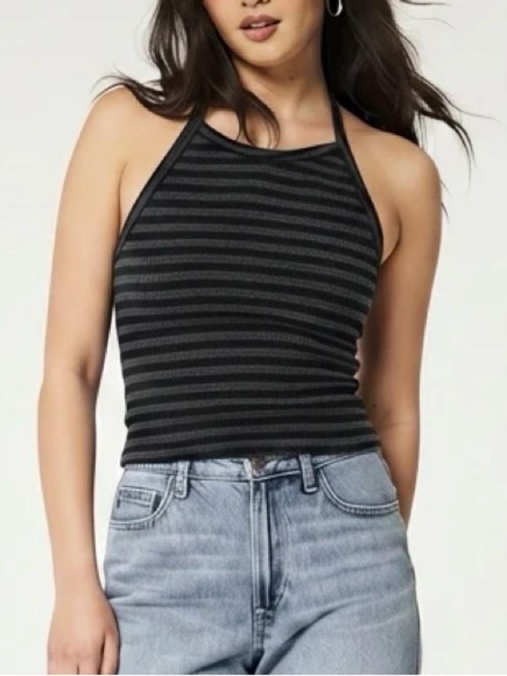 Urban Outfitters Out From Under Grey & Black Striped Halter Top